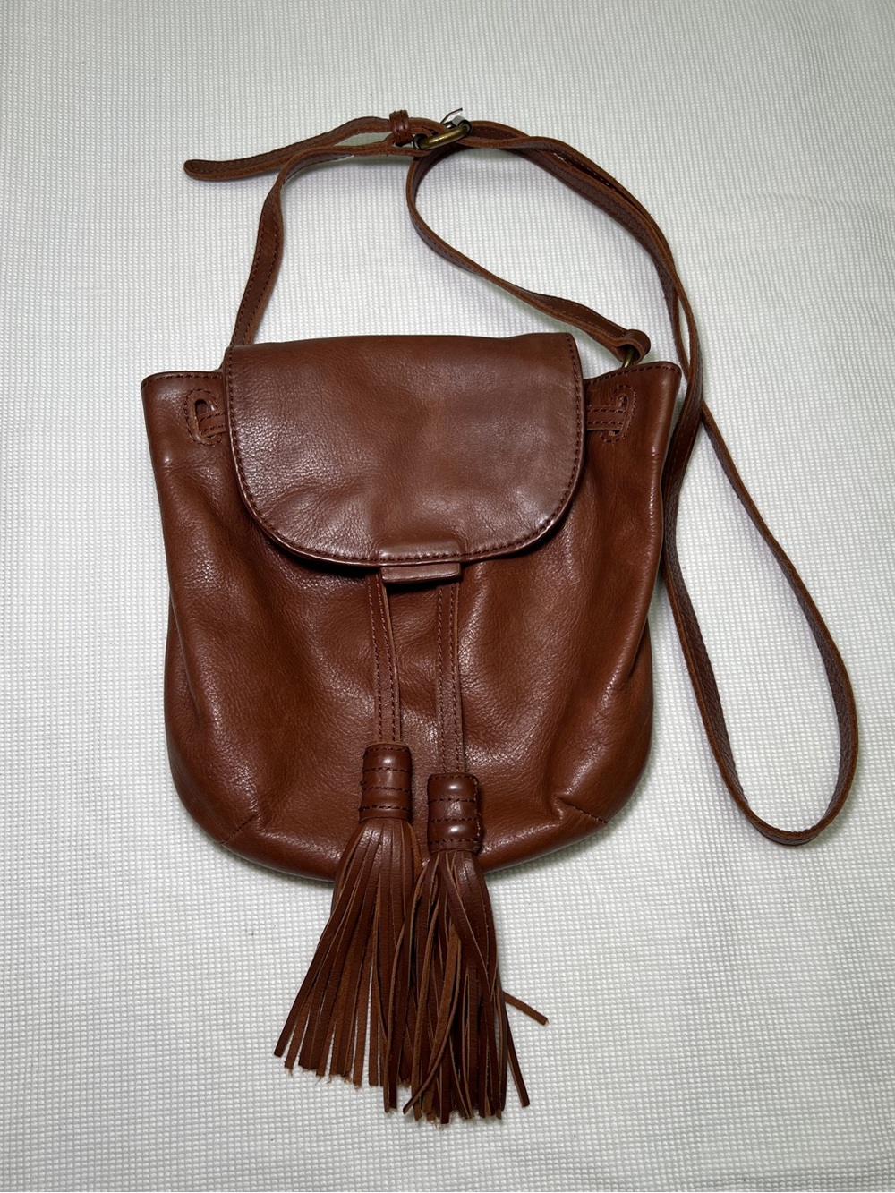 Lucky Brand Jordan Brown Leather Tassel Crossbody Bucket Bag